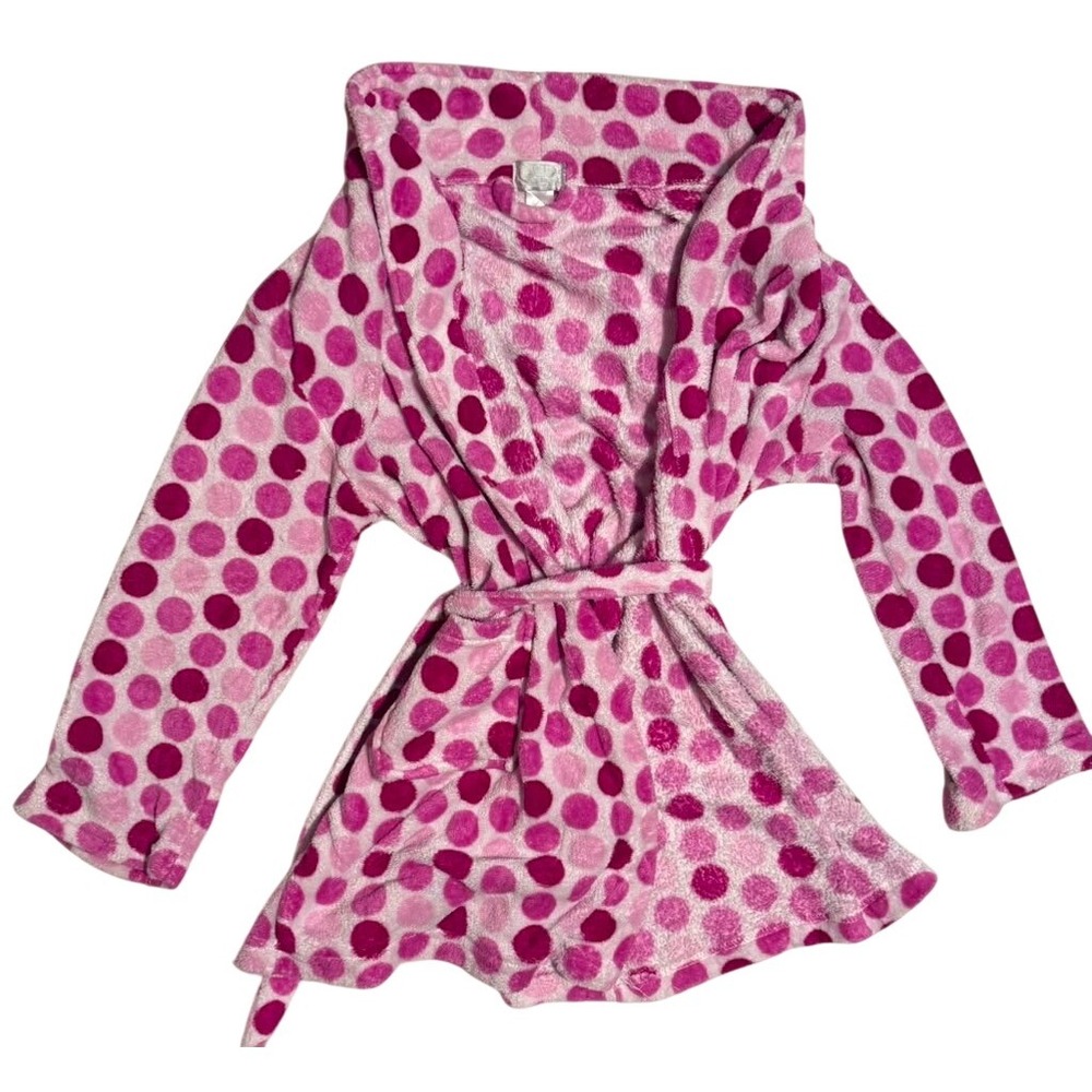 Ulta Beauty Pink Polka Dot Plush Fleece Robe Size S/M Short Lounge Bathrobe